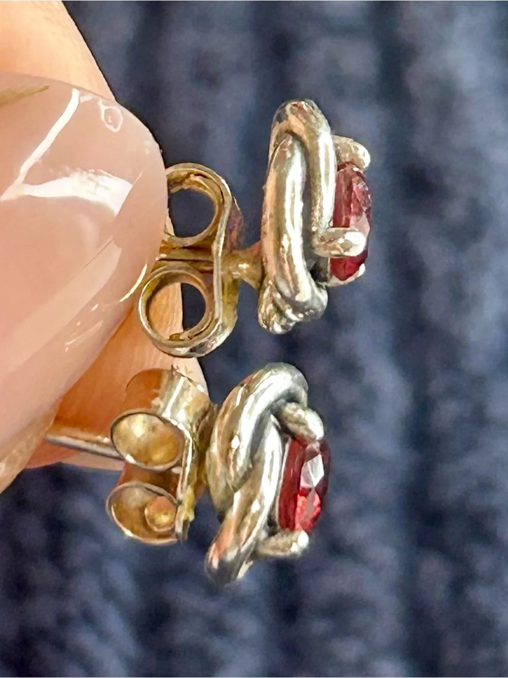 PandoraSterling Silver Red Gemstone Knot Stud Earrings